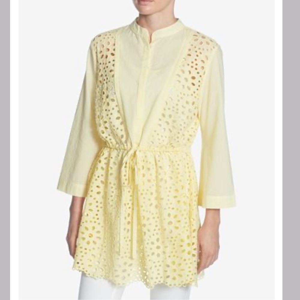 Catherine Malandrino Yellow Eyelet Tunic Top